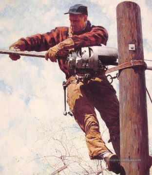 Norman Rockwell Painting - the lineman 1949 Norman Rockwell